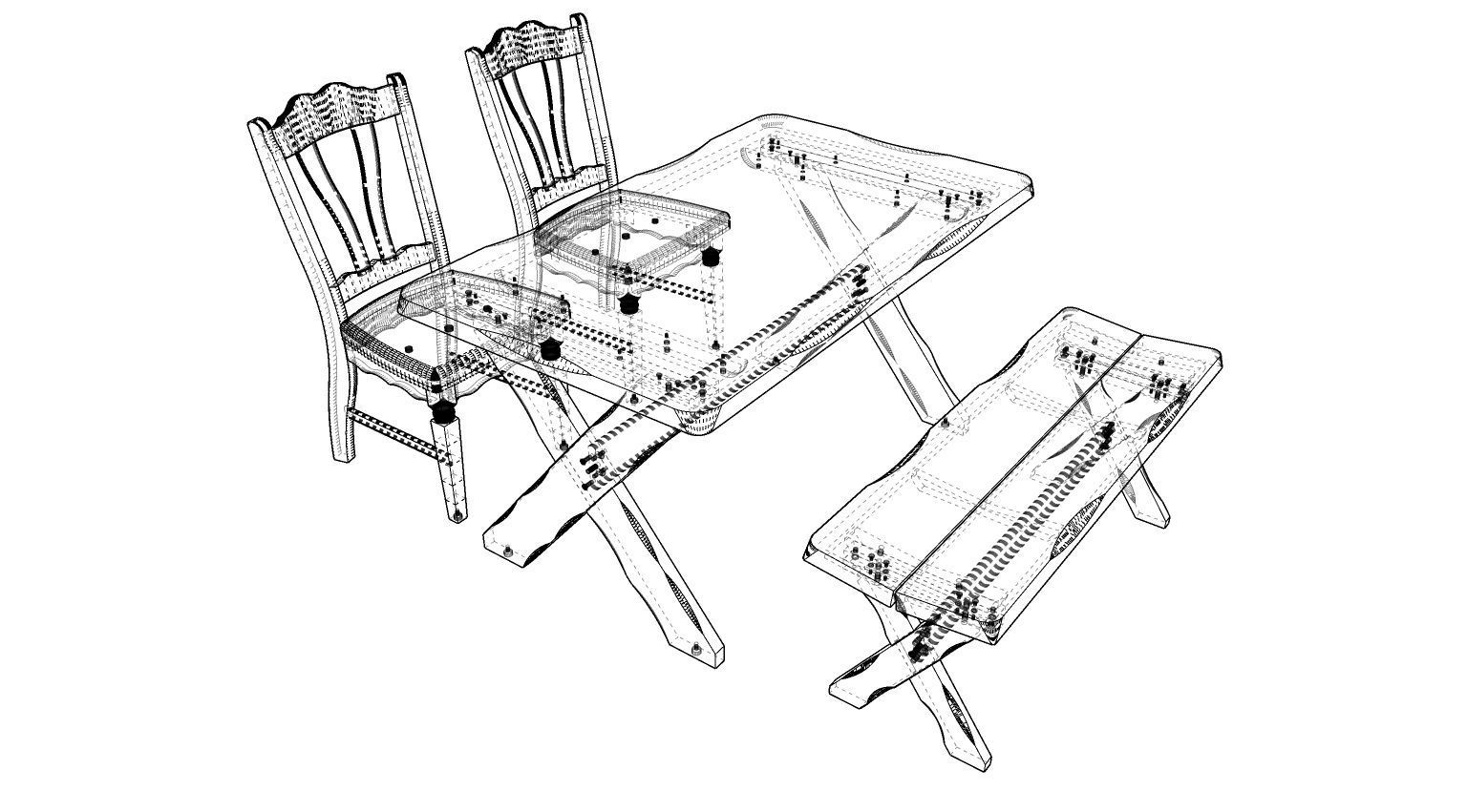 Dining set 4 seat 3D model_1