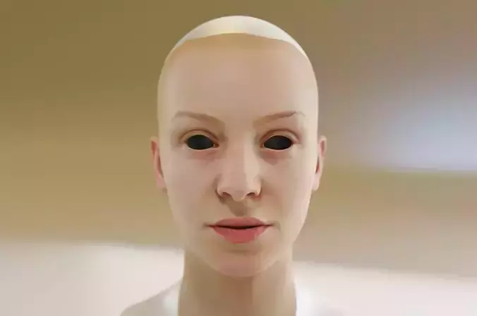 female with thin eyebrow and big eyes 