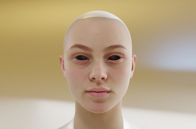 young female with softly rounded edges and long eyelashes 3D model