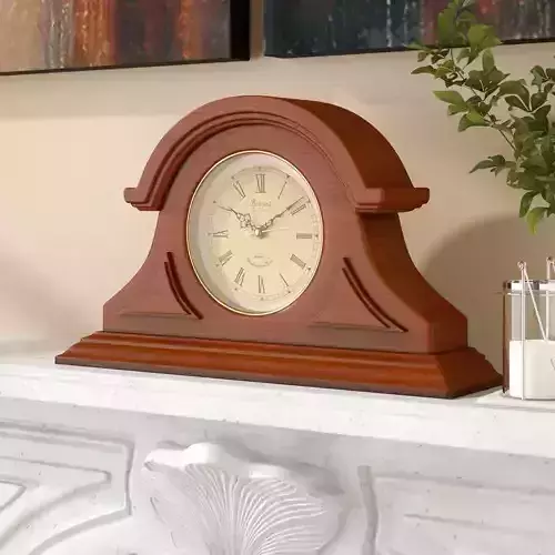 Traditional Analogue Numerical Oak Wood Quartz Tabletop Clock 3D model