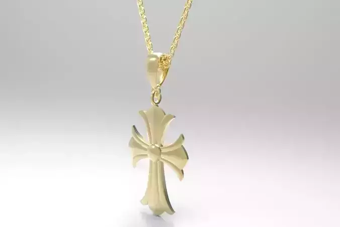 Simple Cross Chrome Heart 18k 3D print model