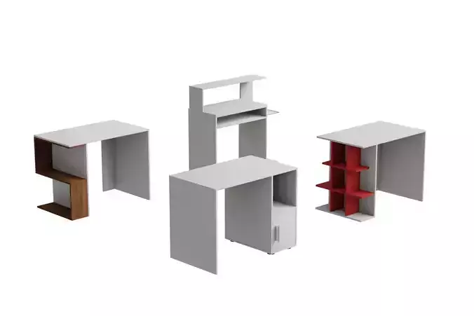 Set of study desk collection Free low-poly 3D model