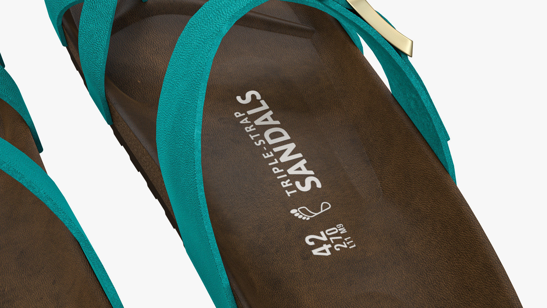 Triple-Strap Sandals Cyan Leather 3D model_12