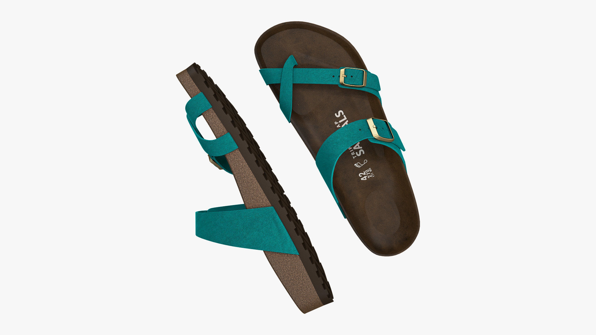 Triple-Strap Sandals Cyan Leather 3D model_2