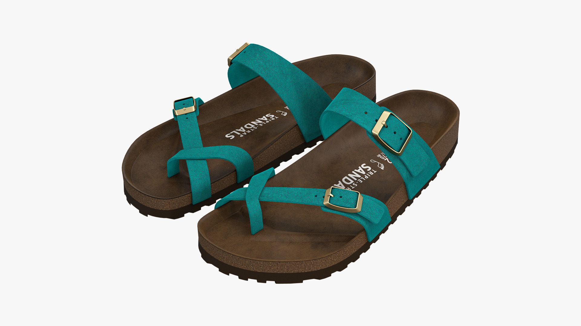 Triple-Strap Sandals Cyan Leather 3D model_4