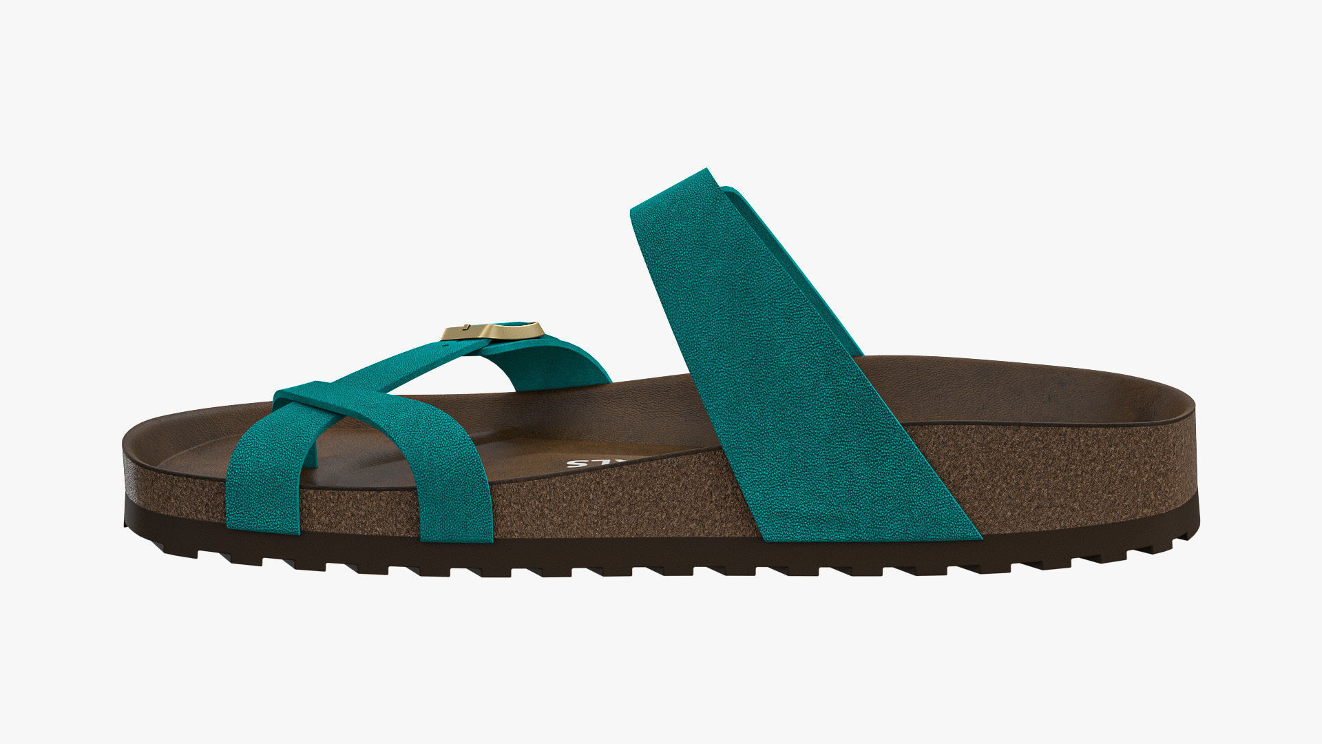 Triple-Strap Sandals Cyan Leather 3D model_7