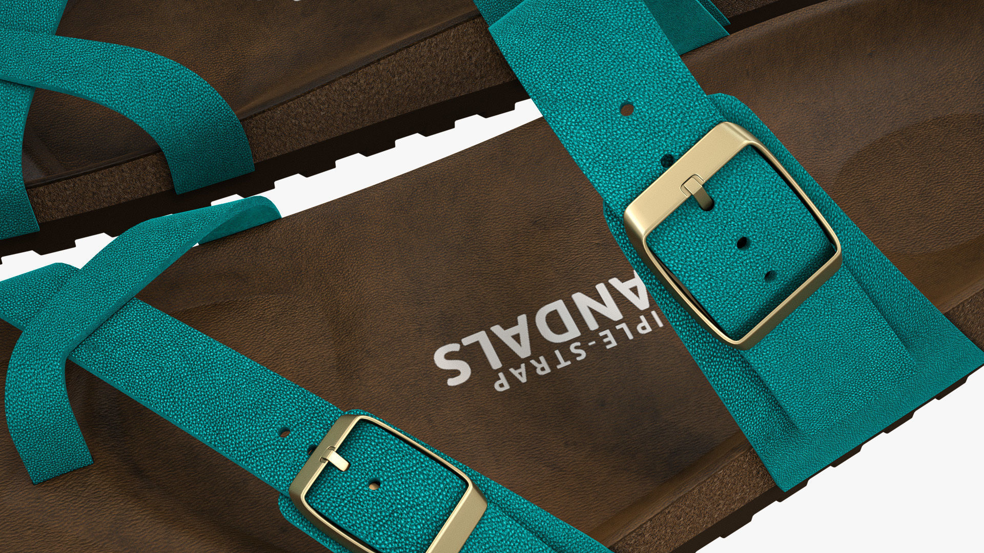 Triple-Strap Sandals Cyan Leather 3D model_11