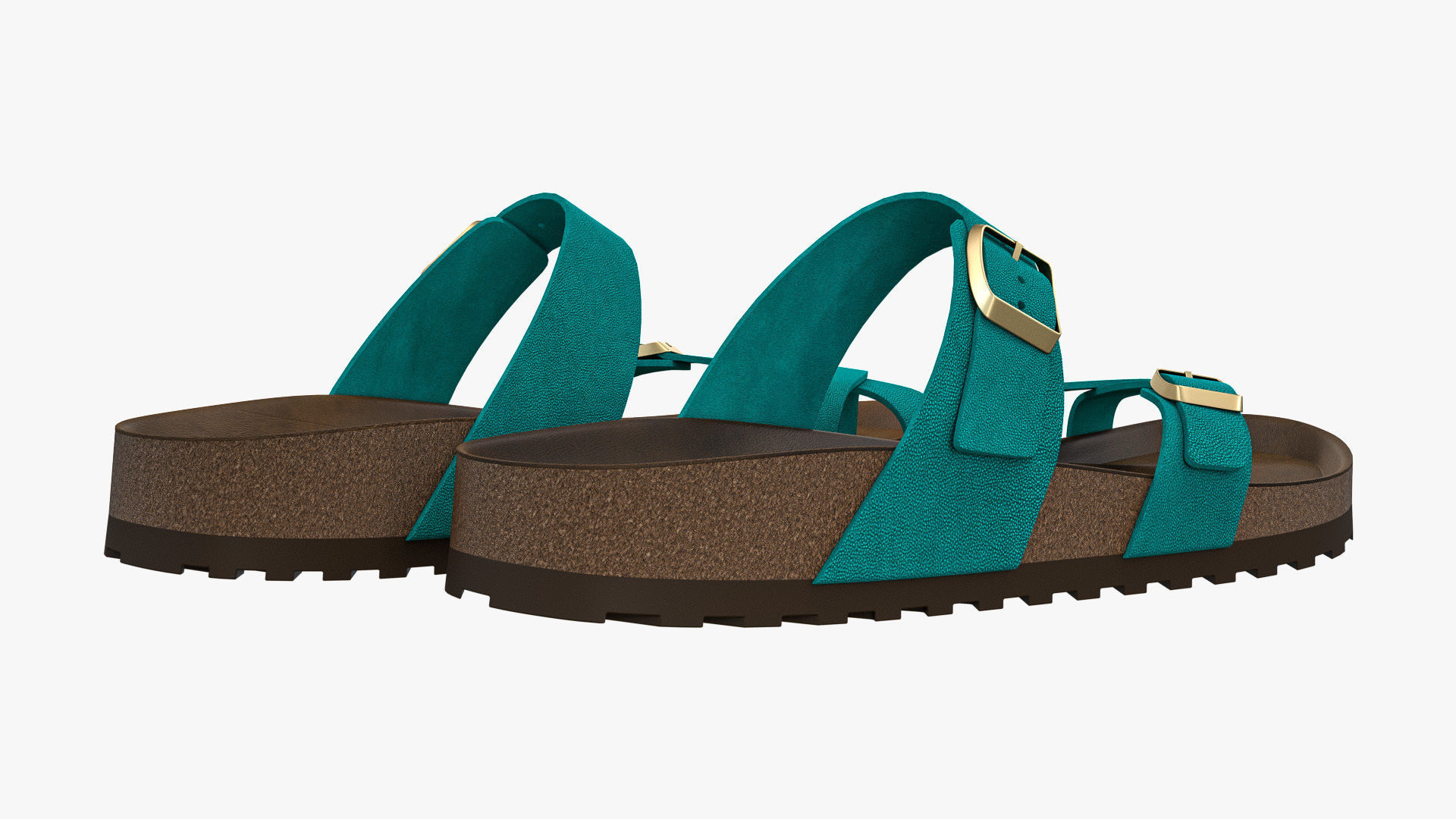 Triple-Strap Sandals Cyan Leather 3D model_5