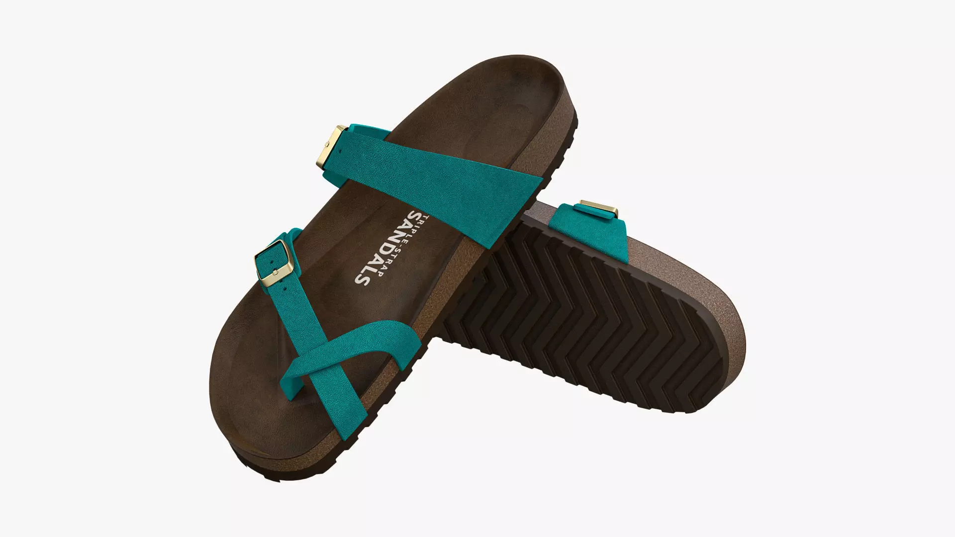 Triple-Strap Sandals Cyan Leather 3D model_0