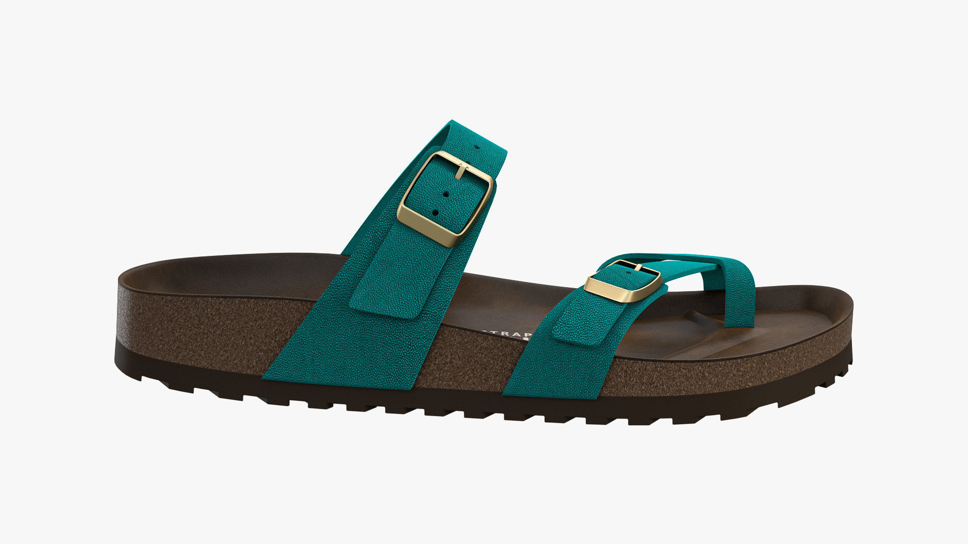 Triple-Strap Sandals Cyan Leather 3D model_6
