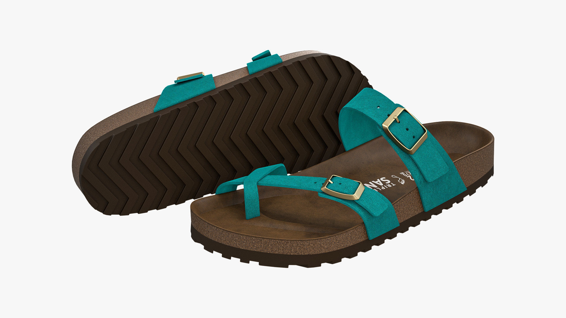 Triple-Strap Sandals Cyan Leather 3D model_1