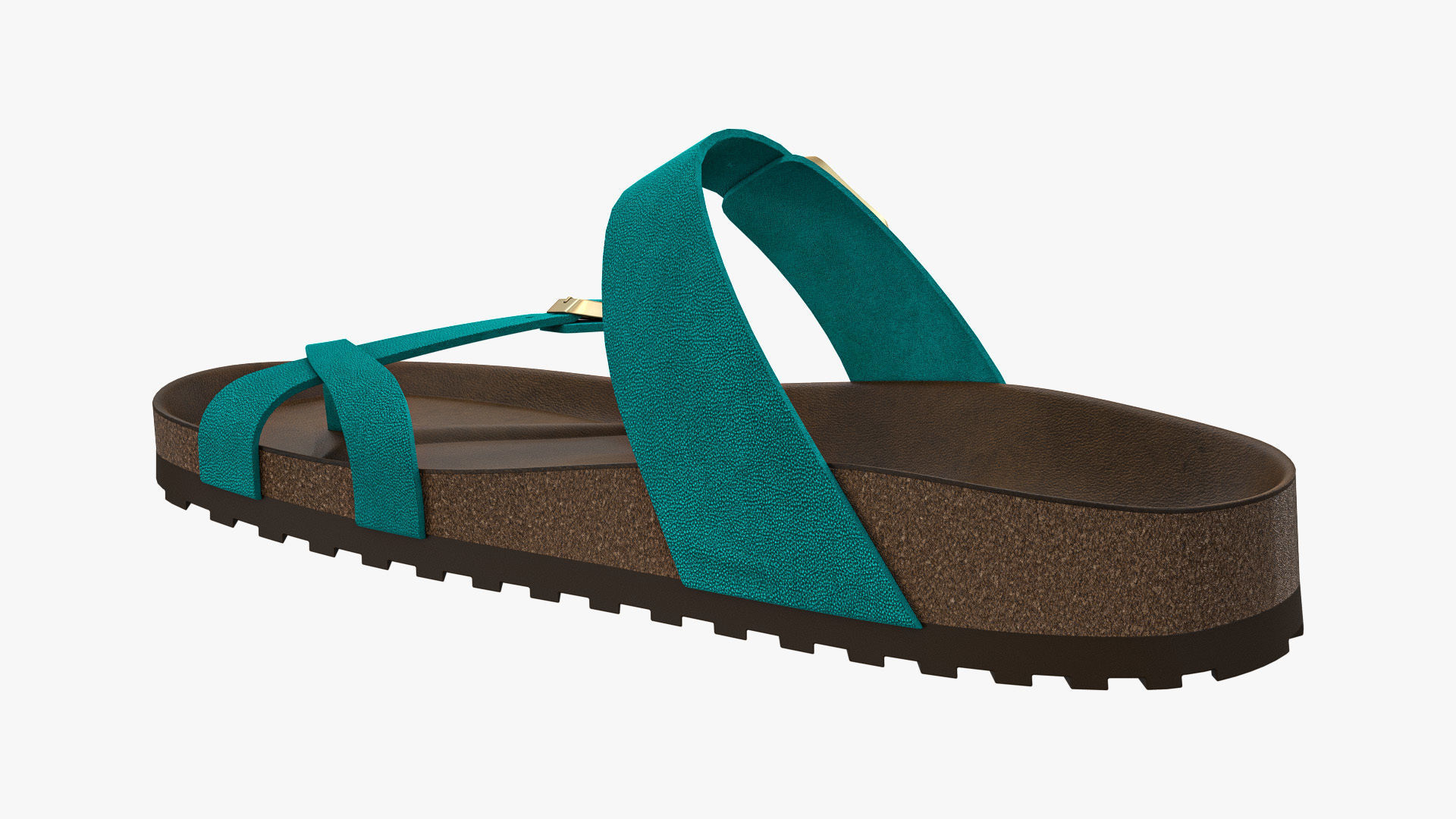 Triple-Strap Sandals Cyan Leather 3D model_10