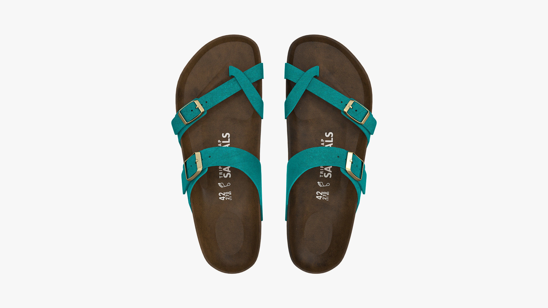 Triple-Strap Sandals Cyan Leather 3D model_3