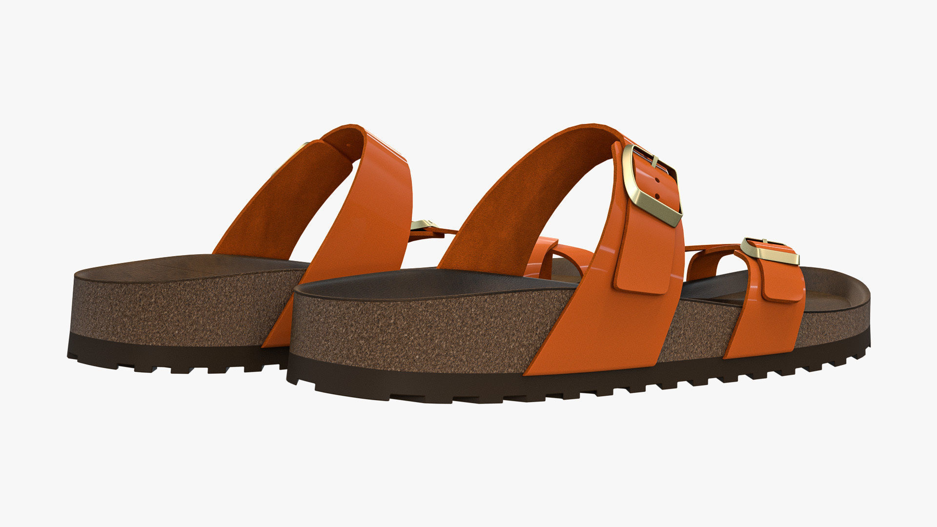 Triple-Strap Sandals Orange Patent 3D model_5
