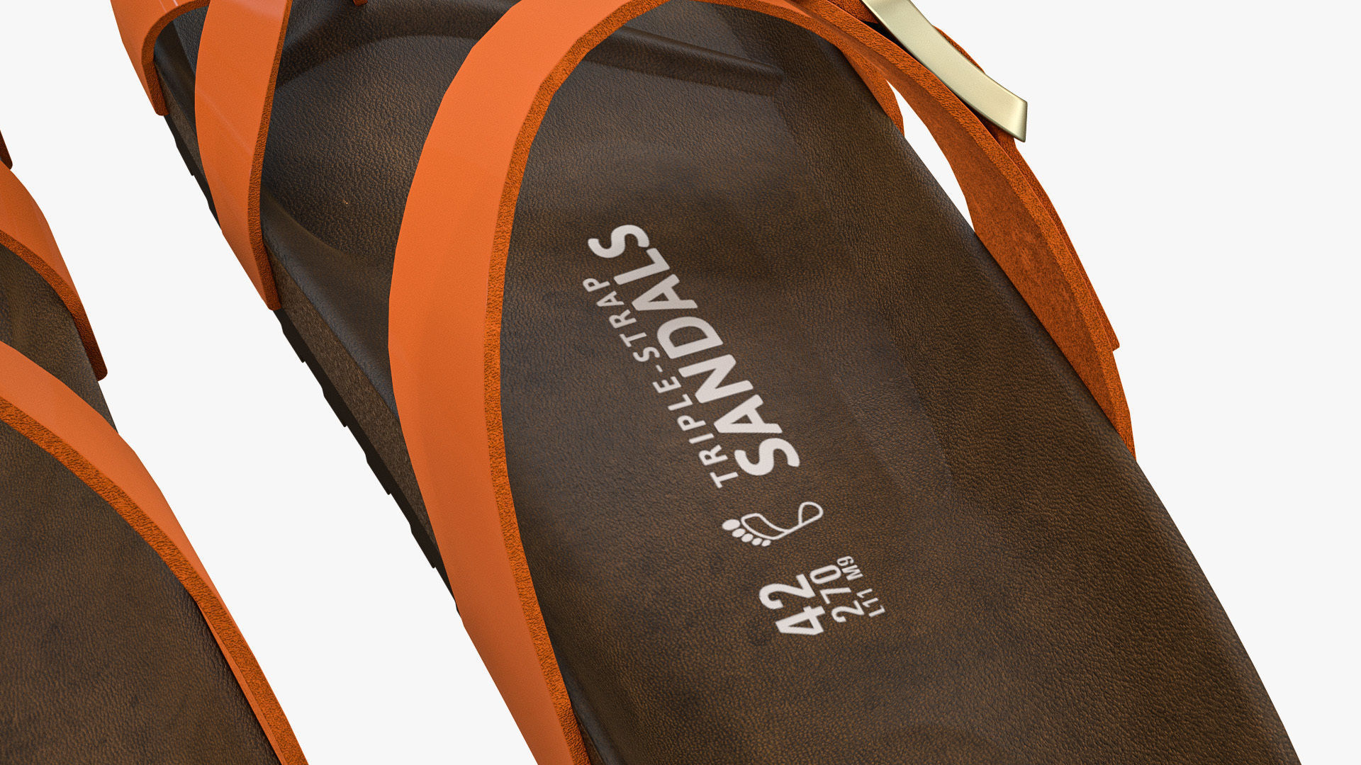 Triple-Strap Sandals Orange Patent 3D model_12