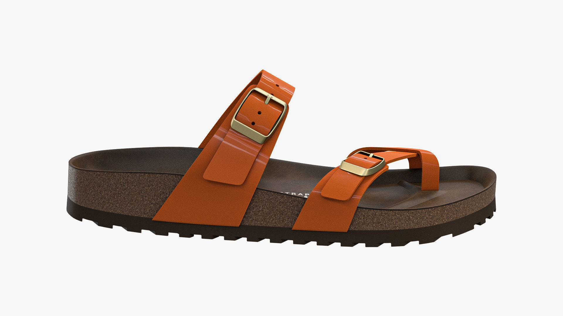 Triple-Strap Sandals Orange Patent 3D model_6