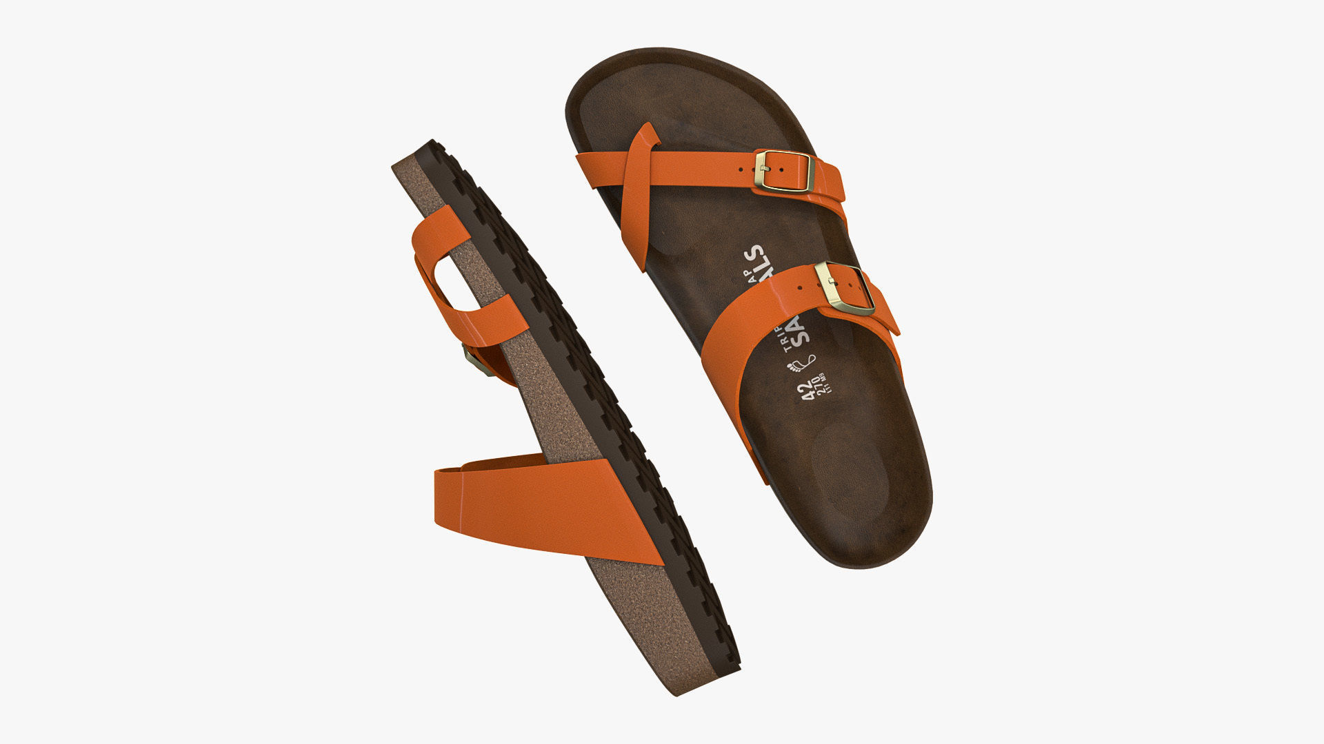 Triple-Strap Sandals Orange Patent 3D model_2