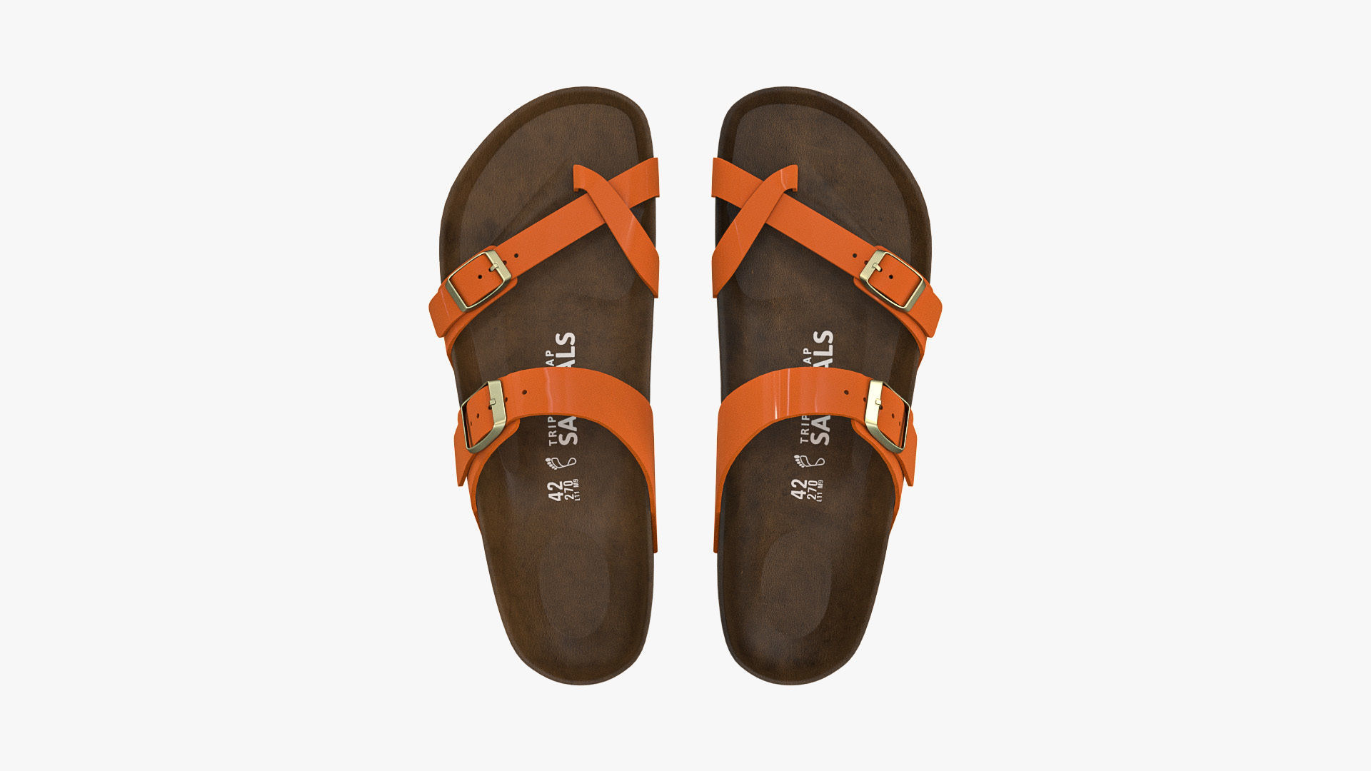 Triple-Strap Sandals Orange Patent 3D model_3