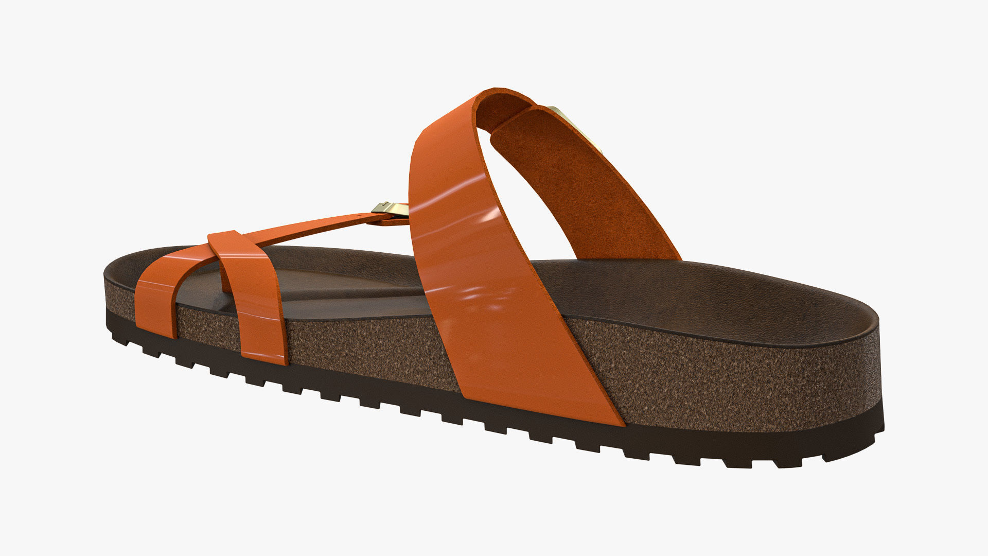 Triple-Strap Sandals Orange Patent 3D model_10