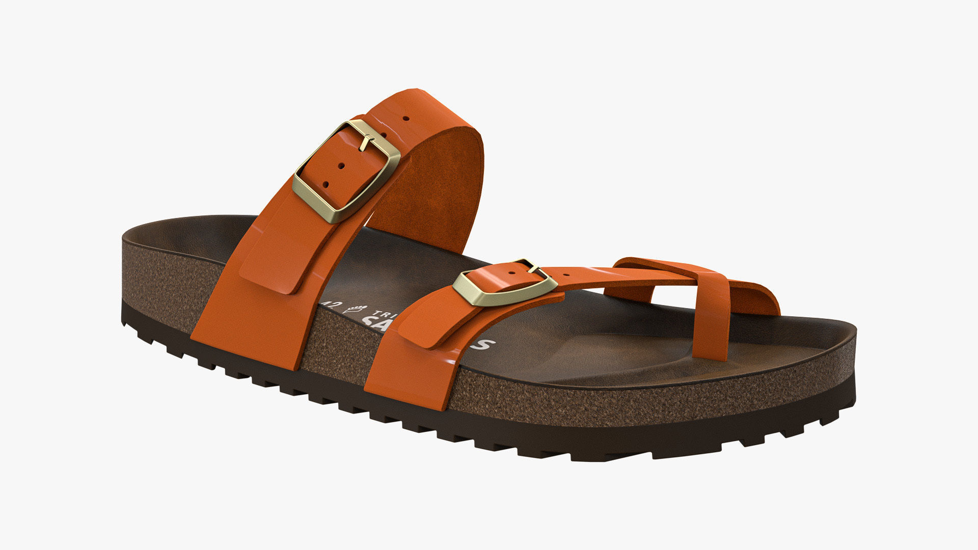 Triple-Strap Sandals Orange Patent 3D model_9