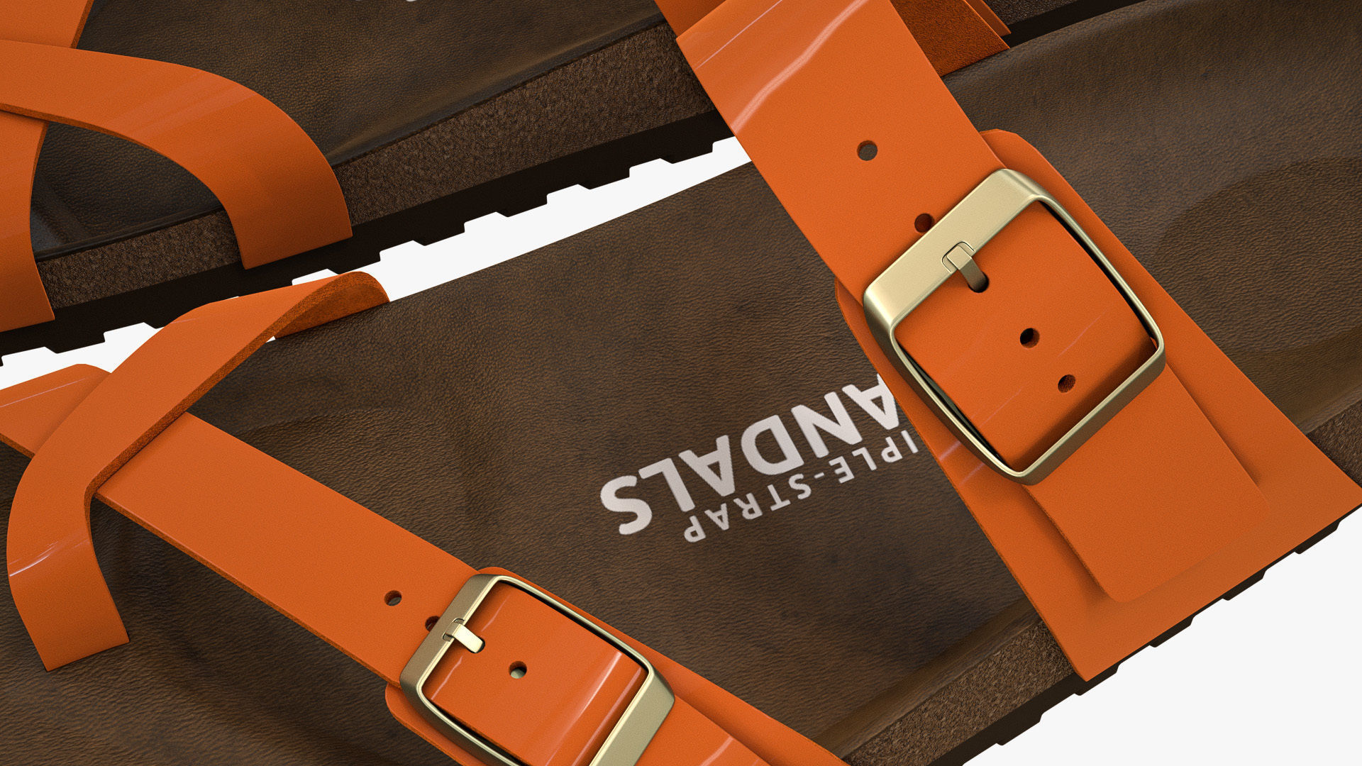 Triple-Strap Sandals Orange Patent 3D model_11