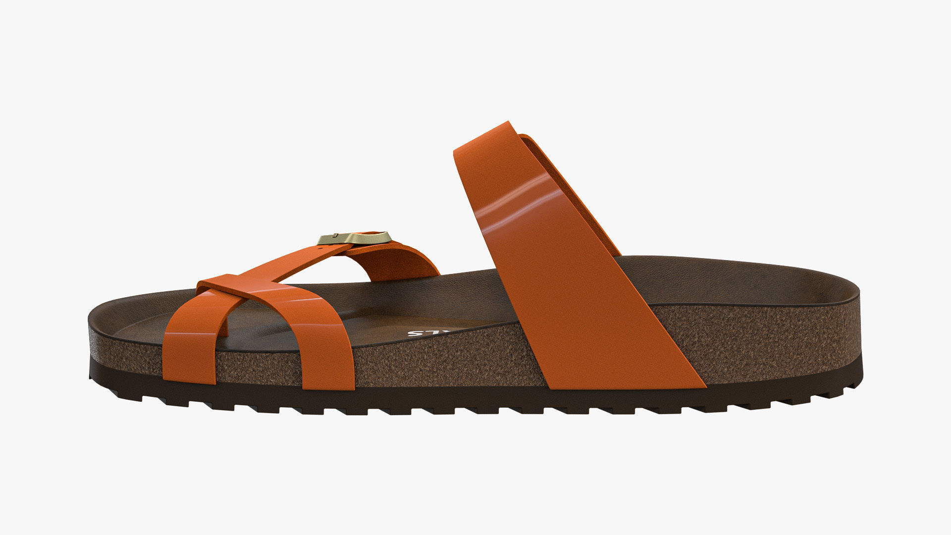 Triple-Strap Sandals Orange Patent 3D model_7