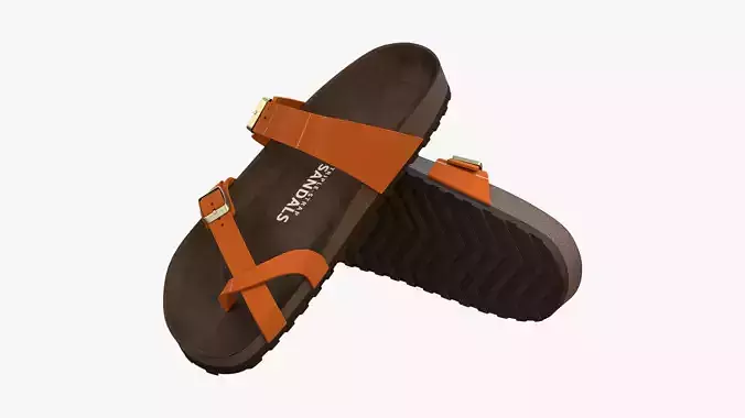 Triple-Strap Sandals Orange Patent 3D model