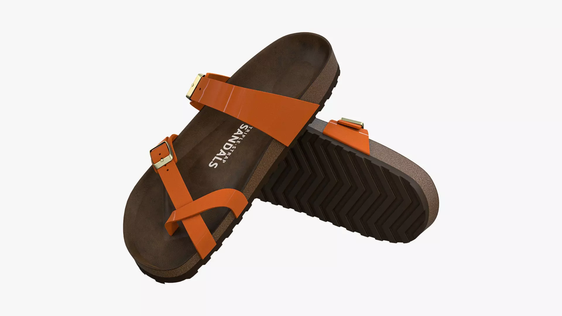 Triple-Strap Sandals Orange Patent 3D model_0
