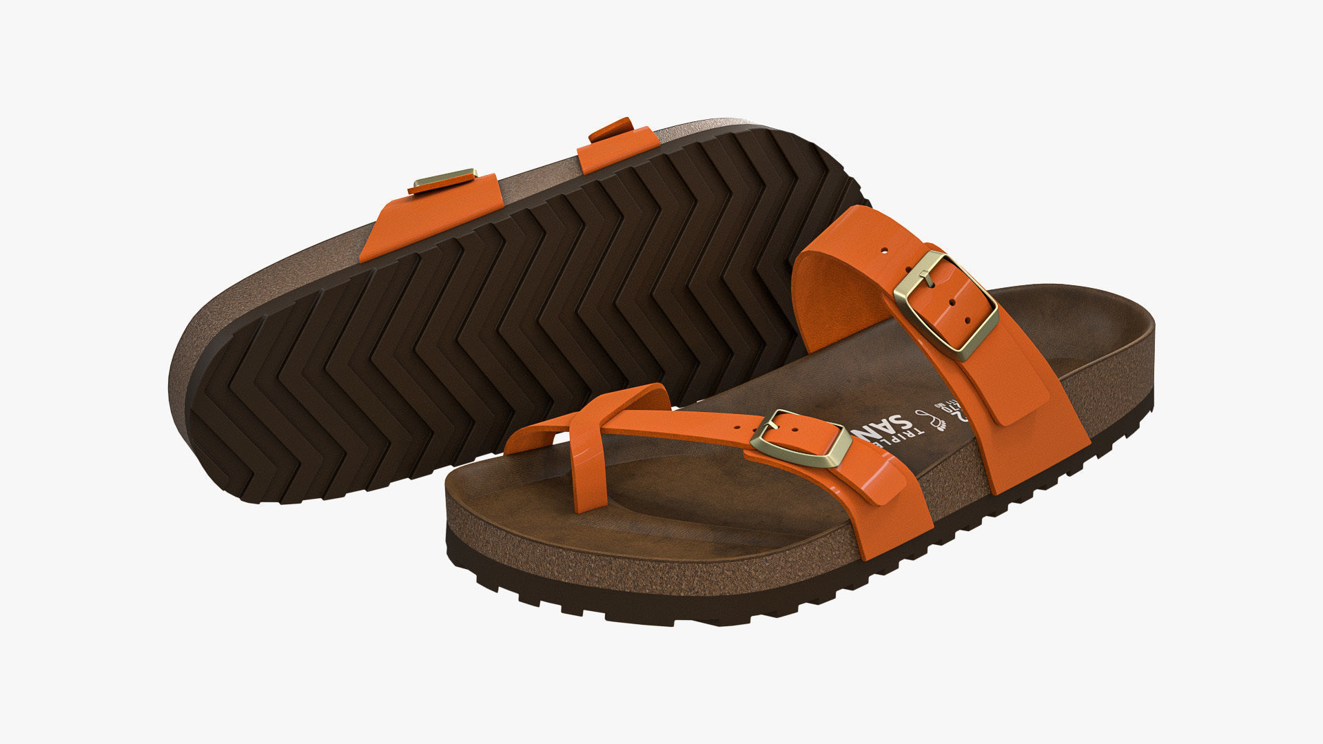 Triple-Strap Sandals Orange Patent 3D model_1