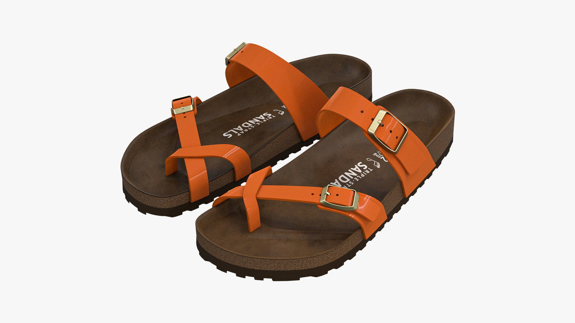 Triple-Strap Sandals Orange Patent 3D model_4
