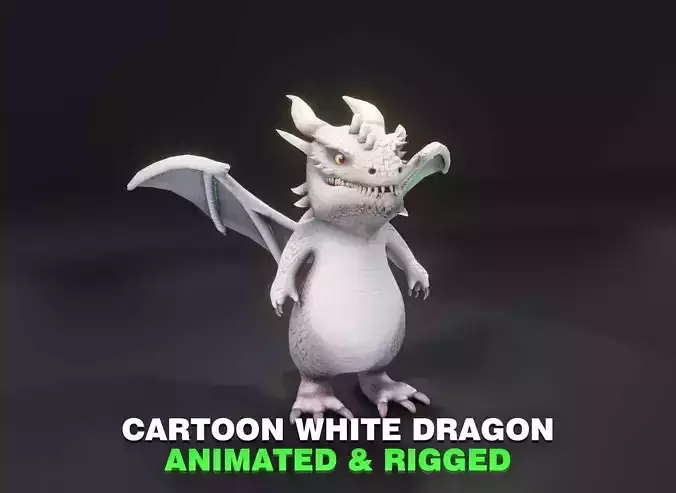 Cartoon White Dragon Animated 3D Model Low-poly 3D model