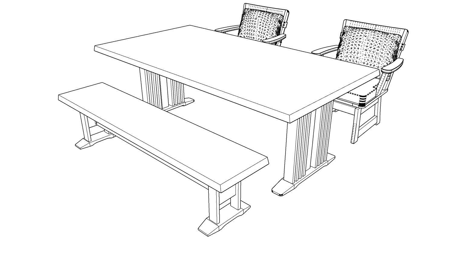 Dining set 4 seat 3D model_2