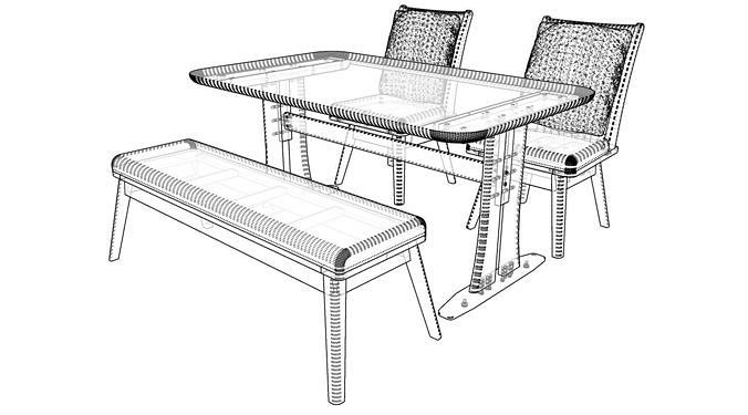 Dining set 4-6 seat 3D model 2