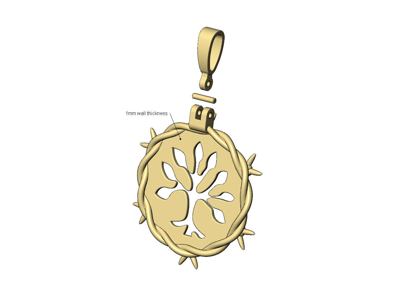 Barbwire tree of life pendant with bail 3D print model_9