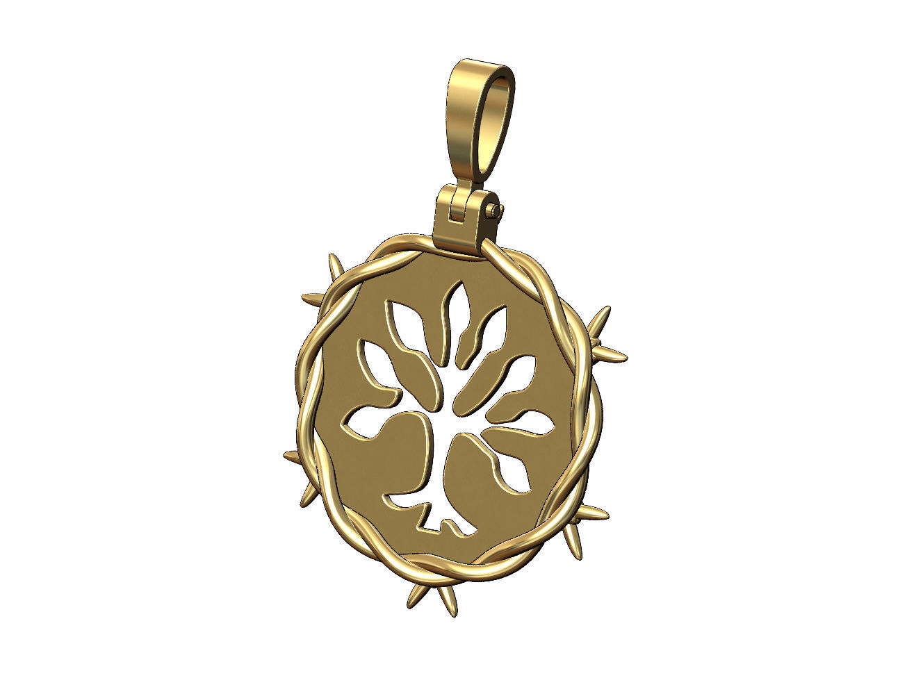 Barbwire tree of life pendant with bail 3D print model_4