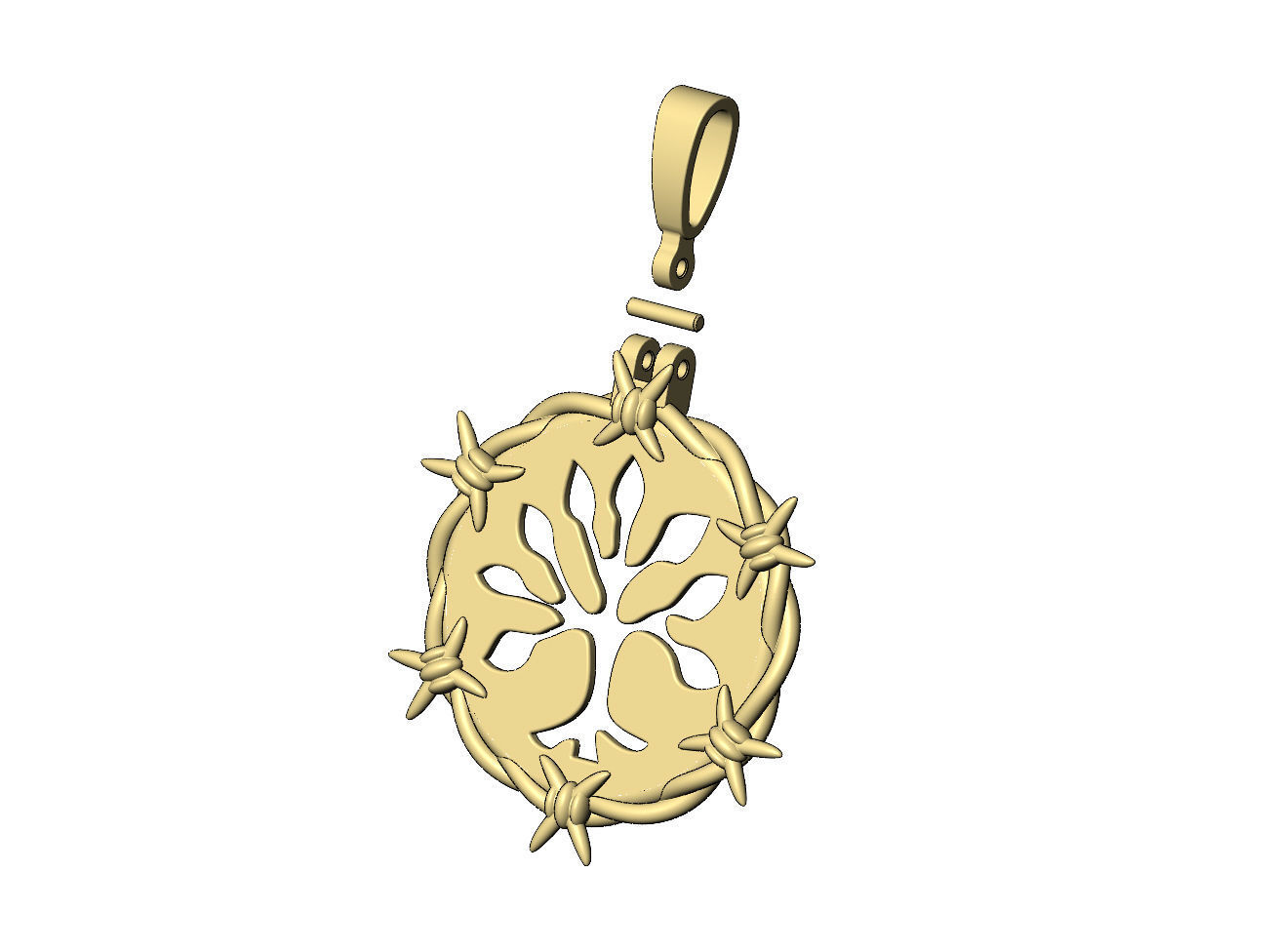 Barbwire tree of life pendant with bail 3D print model_5