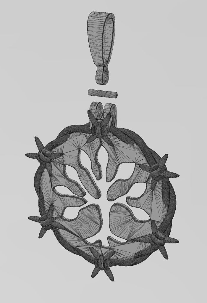 Barbwire tree of life pendant with bail 3D print model_11
