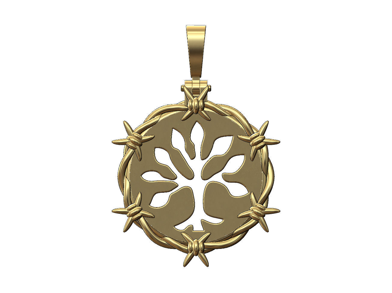 Barbwire tree of life pendant with bail 3D print model_1