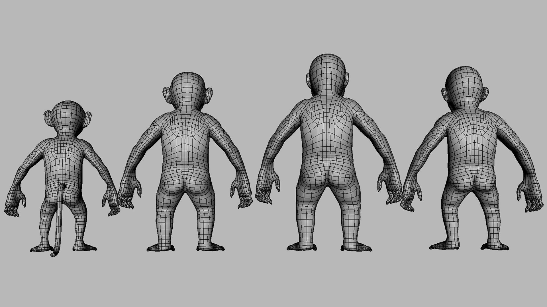 Baby Primate BaseMesh  Low-poly 3D model_10