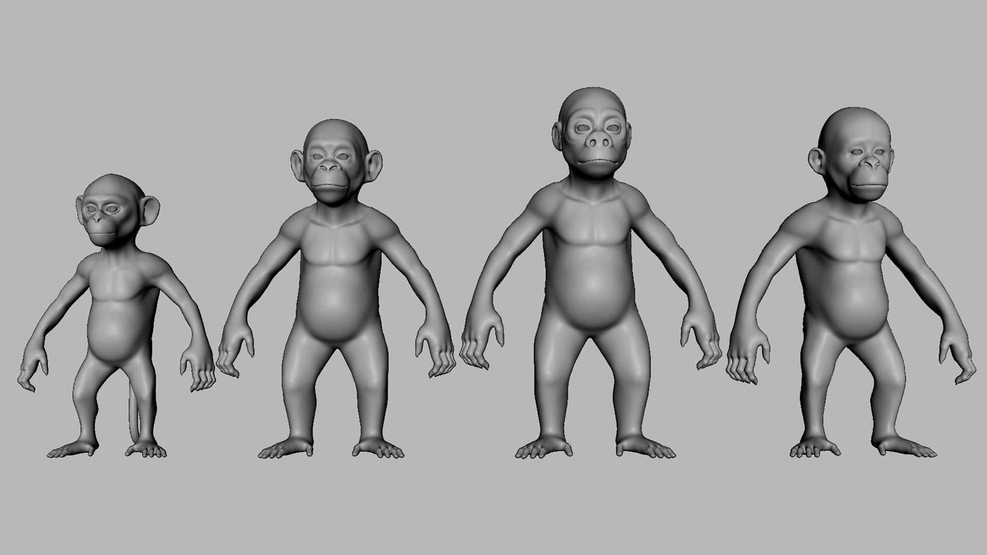 Baby Primate BaseMesh  Low-poly 3D model_1