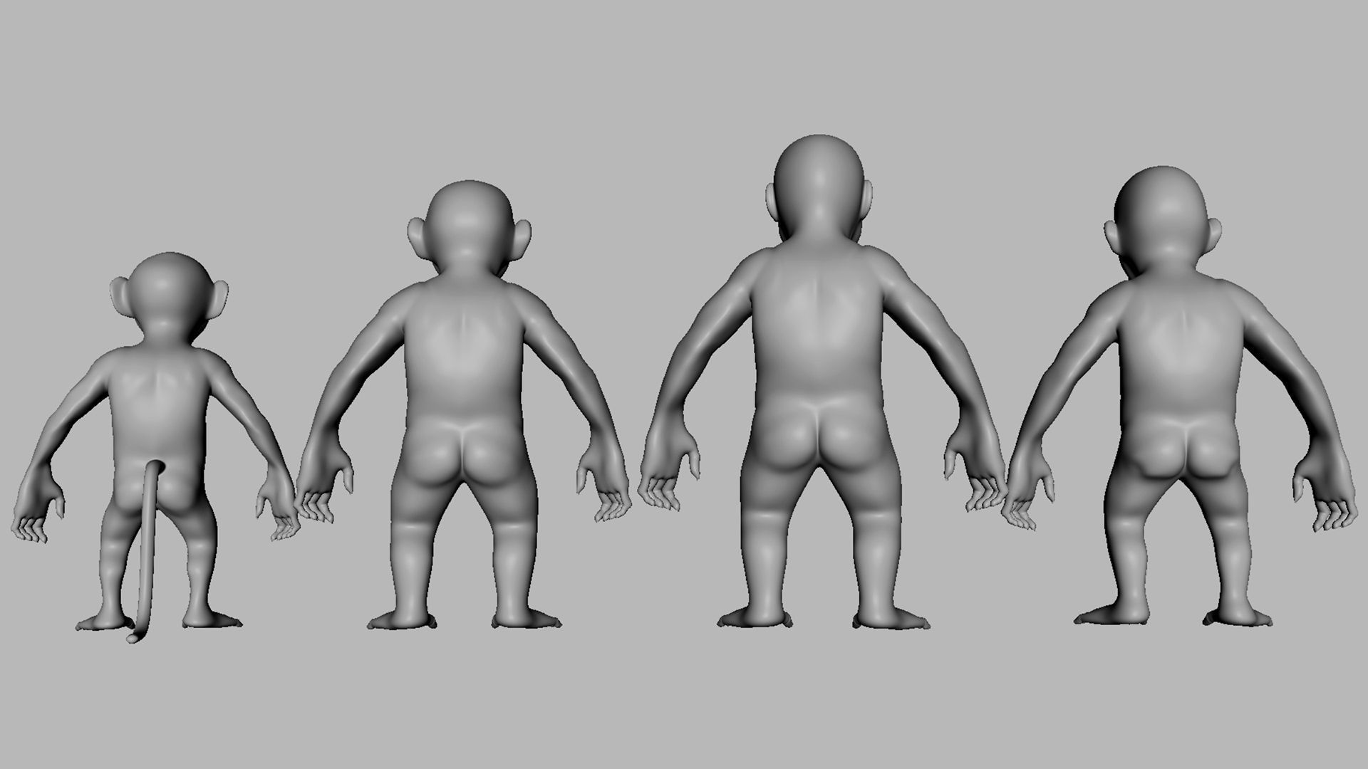 Baby Primate BaseMesh  Low-poly 3D model_9