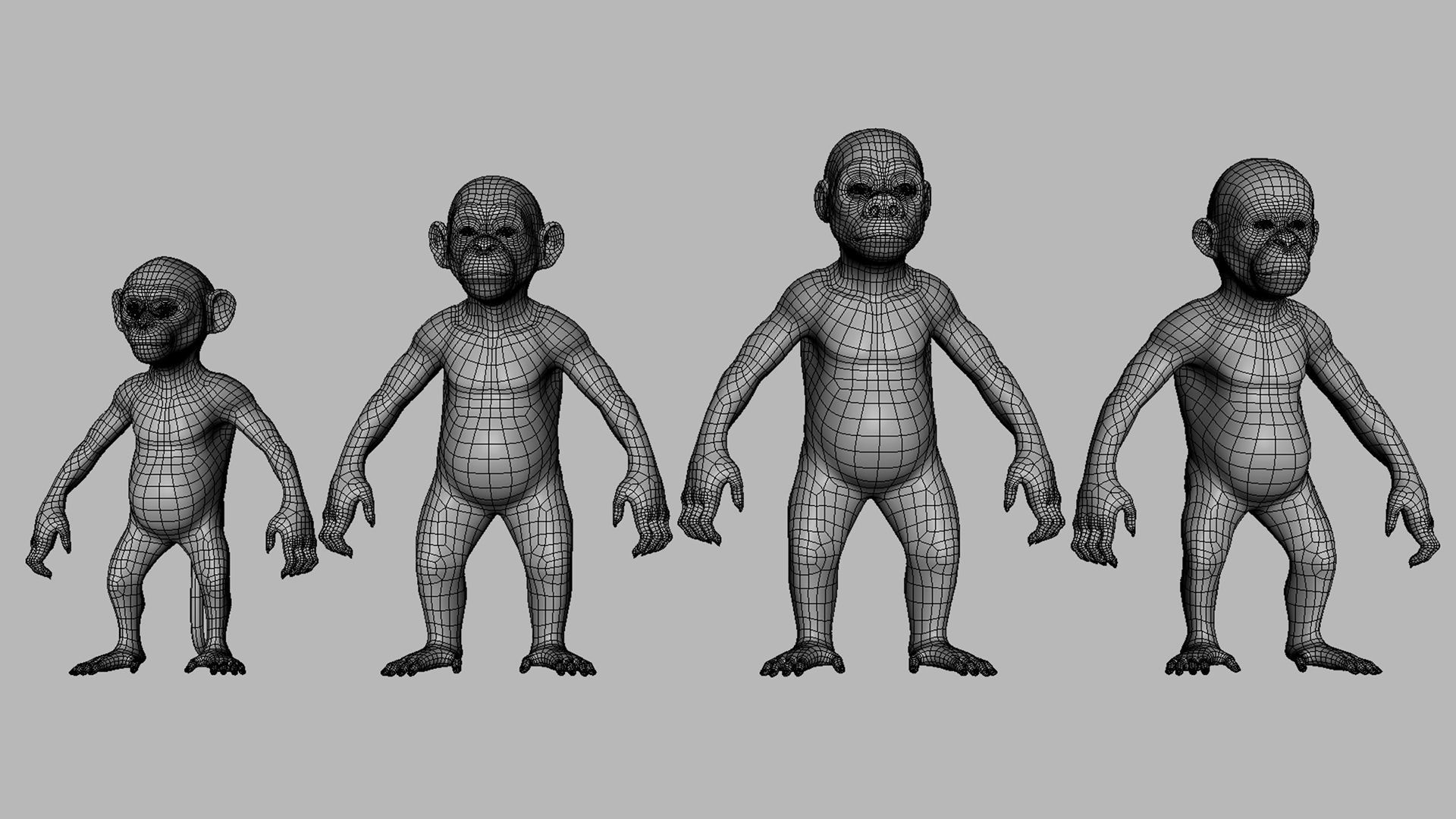 Baby Primate BaseMesh  Low-poly 3D model_2