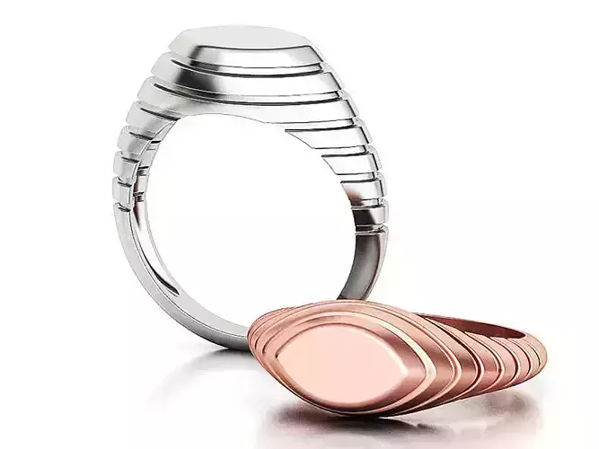 Statement Ribbed Pinky Women Signet Ring 3dprint model 3D print model