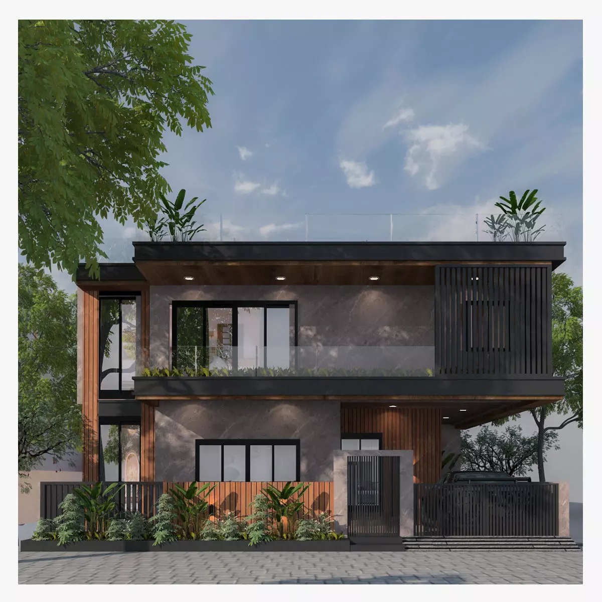 House Elevation Architecture Low-poly 3D model_0