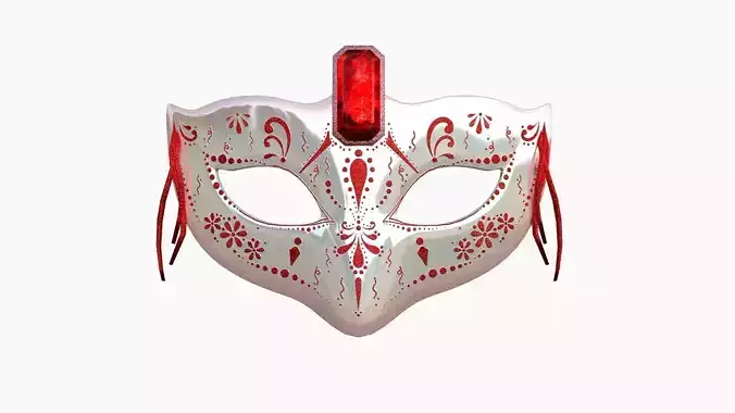 Carnival Mask E11 White Red - Costume Character Design Low-poly 3D model