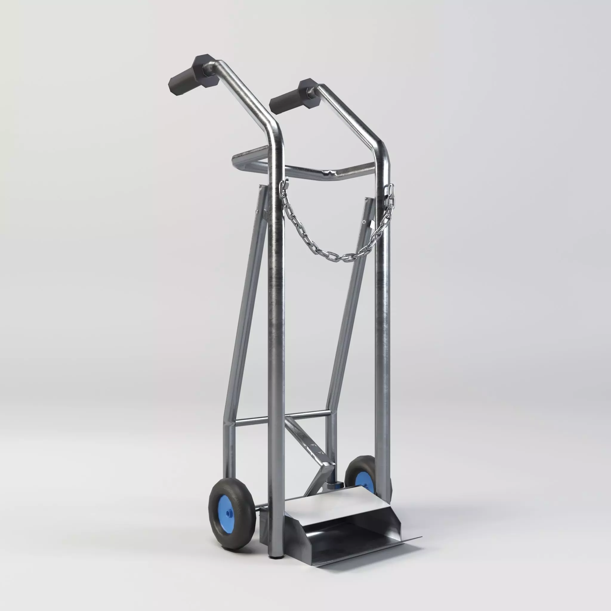 Stainless steel oxygen cylinder gas trolley Low-poly 3D model_0