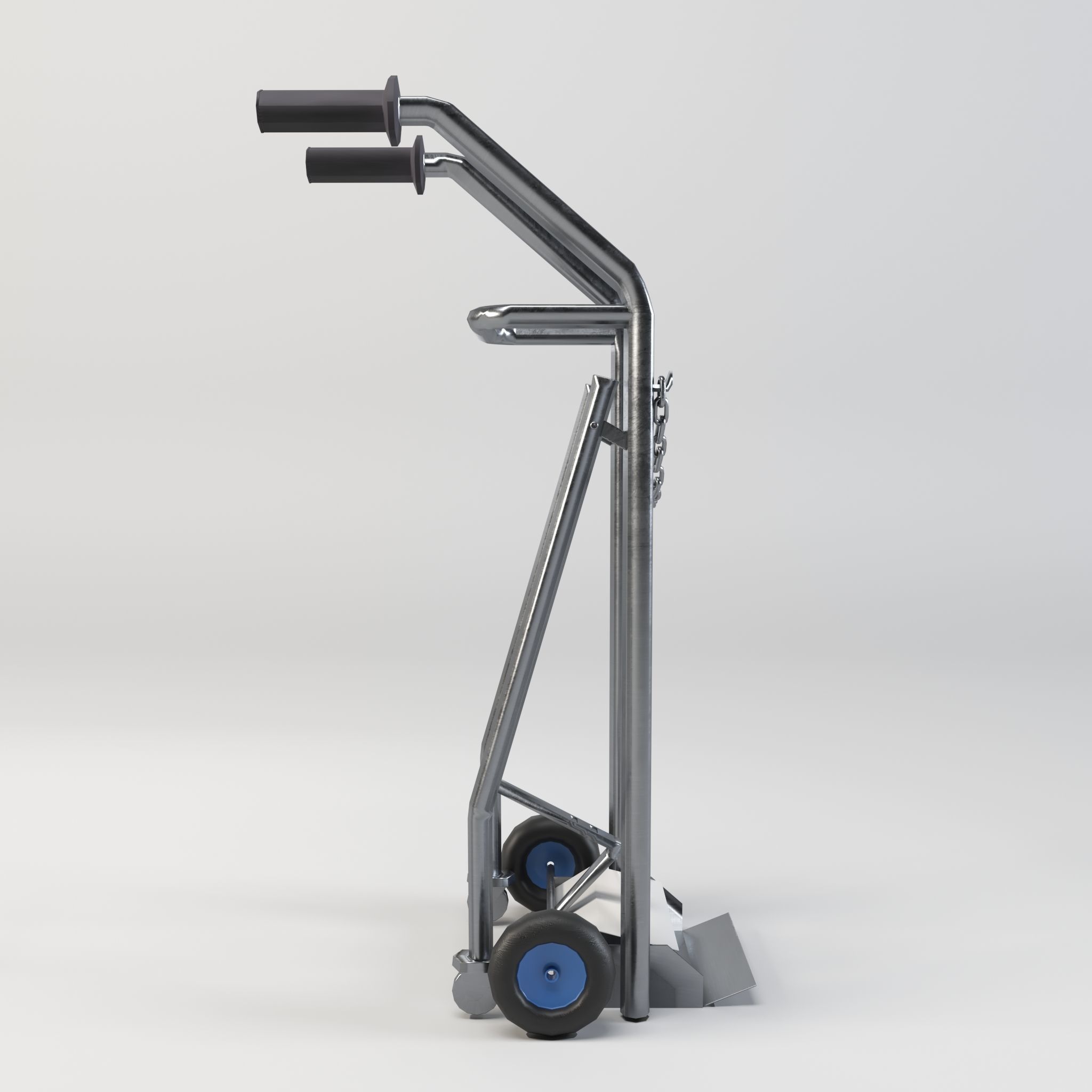 Stainless steel oxygen cylinder gas trolley Low-poly 3D model_2