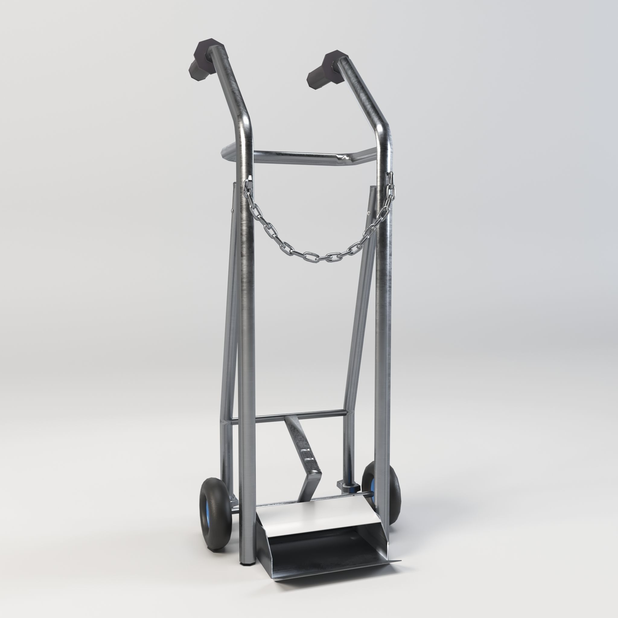 Stainless steel oxygen cylinder gas trolley Low-poly 3D model_4