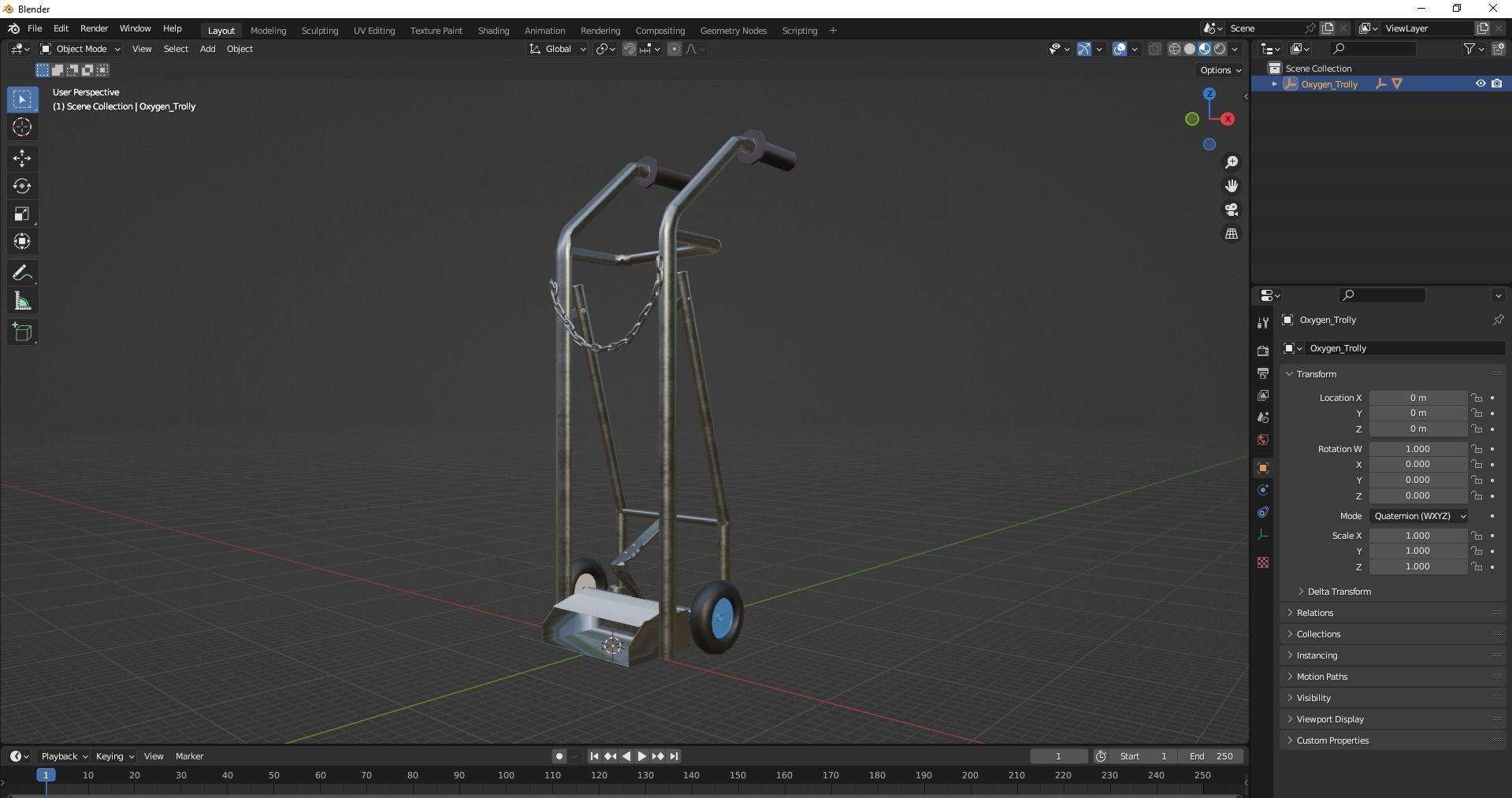 Stainless steel oxygen cylinder gas trolley Low-poly 3D model_7