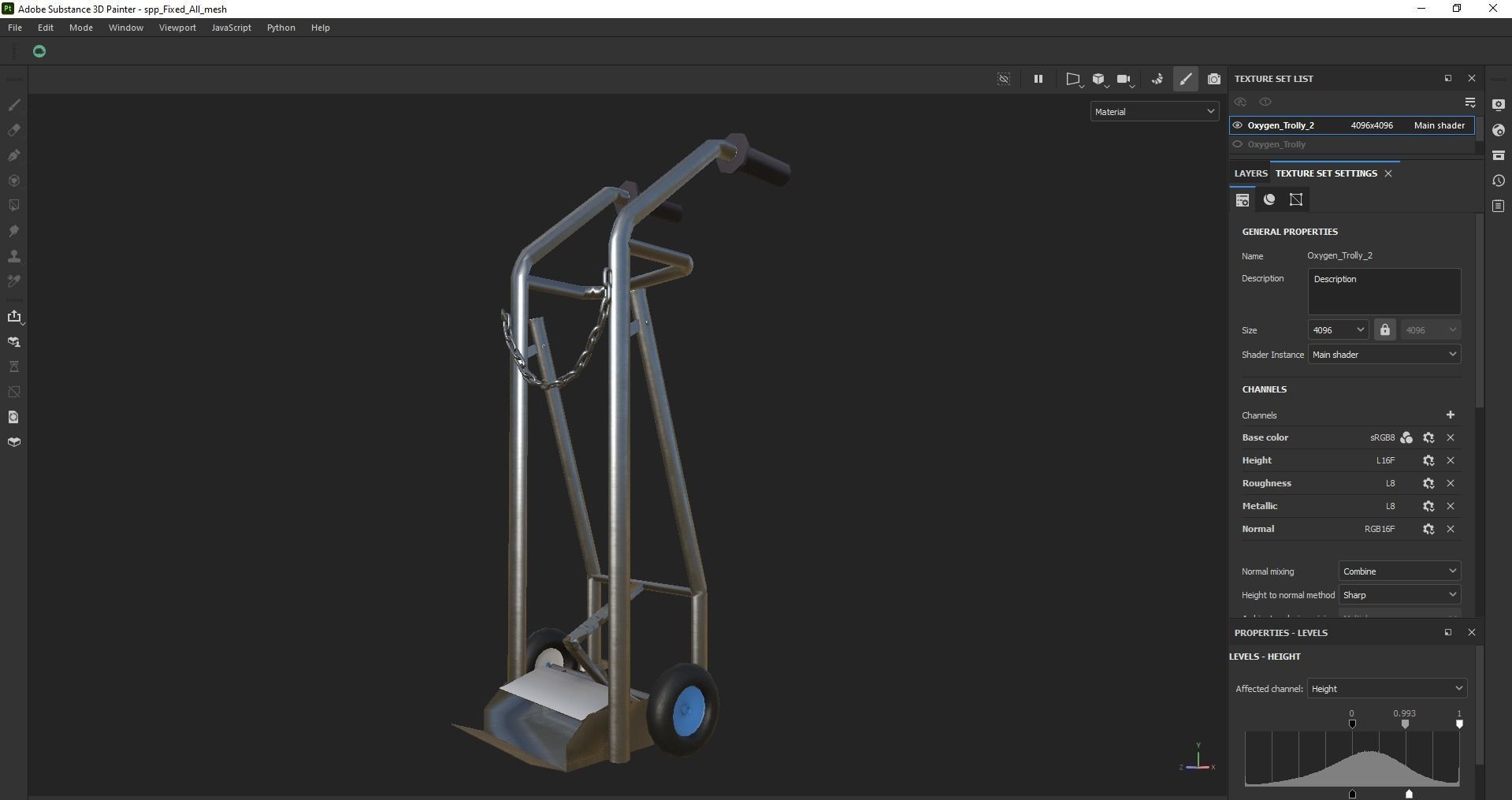 Stainless steel oxygen cylinder gas trolley Low-poly 3D model_28